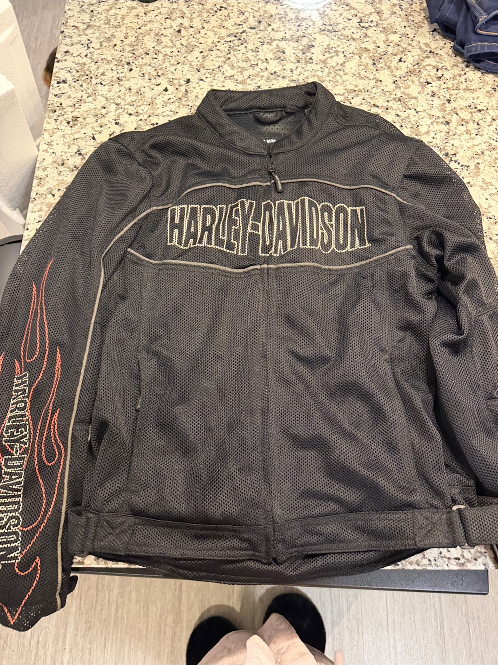 Harley-Davidson Black Mesh Jacket with Red Flame Sleeve